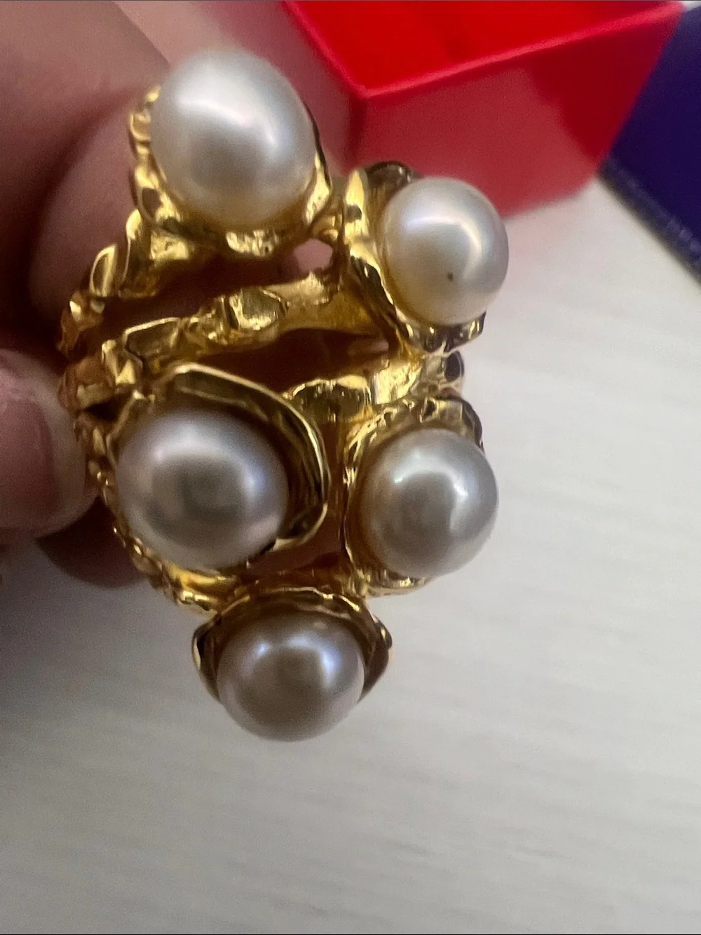 Gold freshwater Pearl Cluster Ring - White freshwater Pearls
